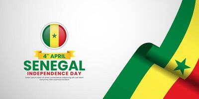 Senegal independence day banner with realistic ribbon flag design with blank space area vector
