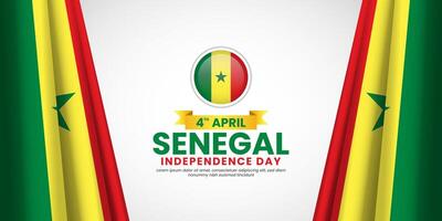 Senegal independence day banner background with realistic ribbon flag design with blank space area vector