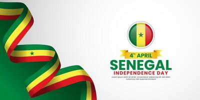 Senegal flag ribbon background template for independence day design with blank space area vector