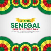 Senegal independence day greeting card, square background template with flag stripes vector