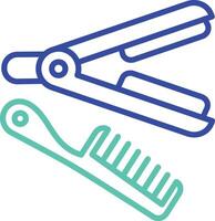 Comb and straightener outline dual color icon vector
