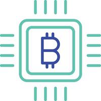 bitcoin chip outline dual color icon vector