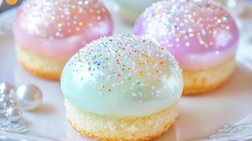Three pastries with sprinkles on a white plate photo