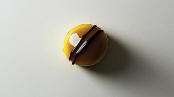 A yellow and black object on a white surface photo
