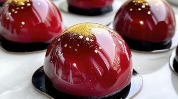 A close up of some red and gold eggs photo