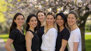Five women standing in front of a tree photo