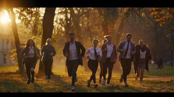 A group of business people running in the park photo