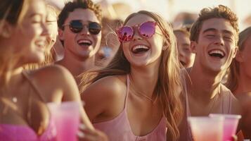 A group of people at a music festival laughing photo