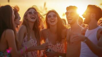 A group of friends having fun at a music festival photo