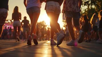 People walking in the street at sunset photo