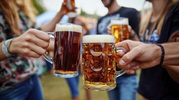 People toasting with beer at a beer festival photo