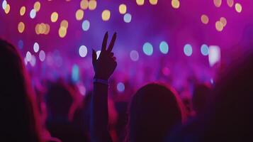 A person at a concert with their hands up photo