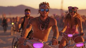 A group of people riding bikes in the desert photo