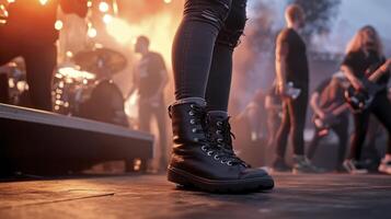 A person standing on a stage with their boots on photo