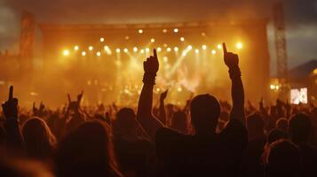 A crowd at a concert with their hands up photo