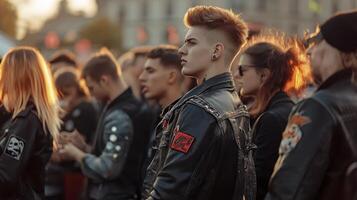 A group of people wearing leather jackets photo