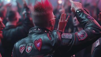 A man with a mohawk and red hair is dancing photo