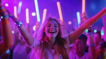 A woman with neon lights in her hands at a party photo
