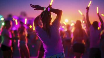 A woman with neon lights in her hands at a festival photo