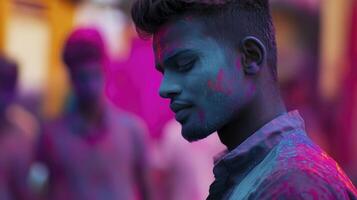 A man with colorful paint on his face photo