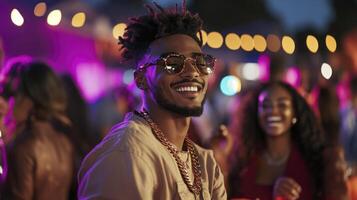 A man with dreadlocks and sunglasses at a party photo