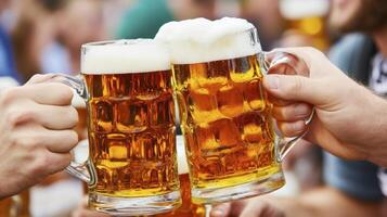 A group of people toasting with beer photo
