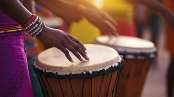 African drummers playing drums in a group photo