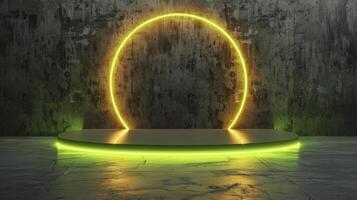 3d rendering of neon sign on a concrete wall photo