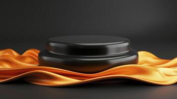 Black jar with orange silk on black background 3d rendering photo