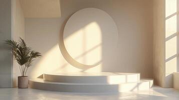 Empty room with a round white circle in the middle photo