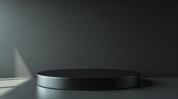 Black round pedestal on a grey background 3d rendering photo
