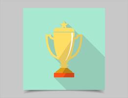 Gold trophy with the name plate of the winner on green background vector