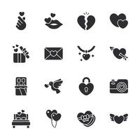 A set of black and white icons that include hearts, a camera, a key, a camera vector