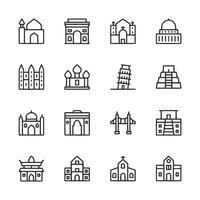 A set of icons of buildings and structures from around the world vector