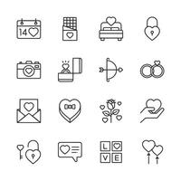 A set of Valentine's Day icons including a camera, a ring, a heart, and a key vector