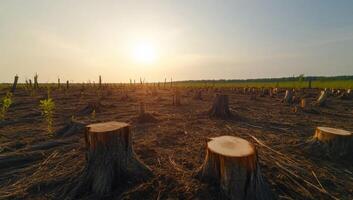 A field with trees that have been cut down photo