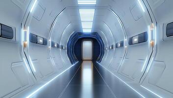 A futuristic tunnel with a light at the end photo