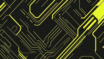 Abstract circuit design with yellow lines on a black background. photo