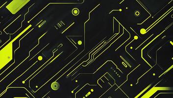 Abstract digital circuit design with neon green elements on a dark background. photo