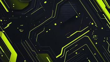 Abstract digital background with neon green lines on a dark surface. photo