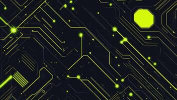 Abstract digital circuit design with neon green elements on dark background. photo