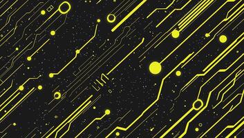 Abstract digital design featuring yellow lines and circles on a black background. photo