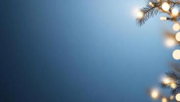 A serene blue background with soft lights and pine branches. photo