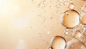 Close-up of bubbles on a soft, warm background, suggesting freshness. photo