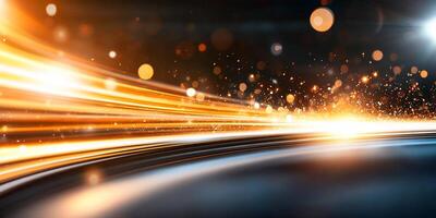 Abstract light trails with sparkling effects on a dark background. photo