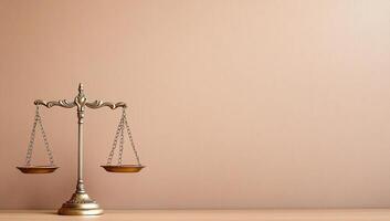 A balanced scale representing justice and fairness against a neutral background. photo