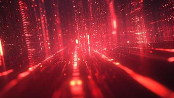 Abstract digital visualization with red light particles and lines. photo