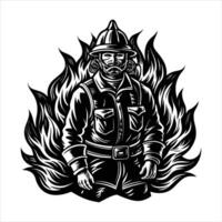 Firefighter in work flames concept vector
