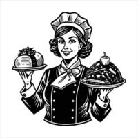 A girl with a chef hat and a tray vector