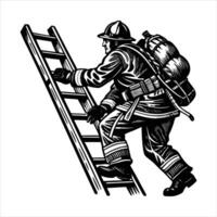 Firefighter Climbing Ladder to Rescue vector